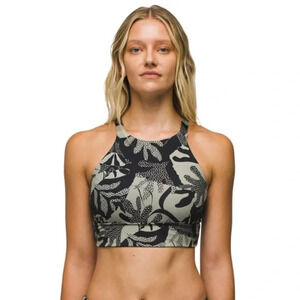 prAna Black Gray Green Floral Swim Top Marine Street Seaside XS NWR Beach